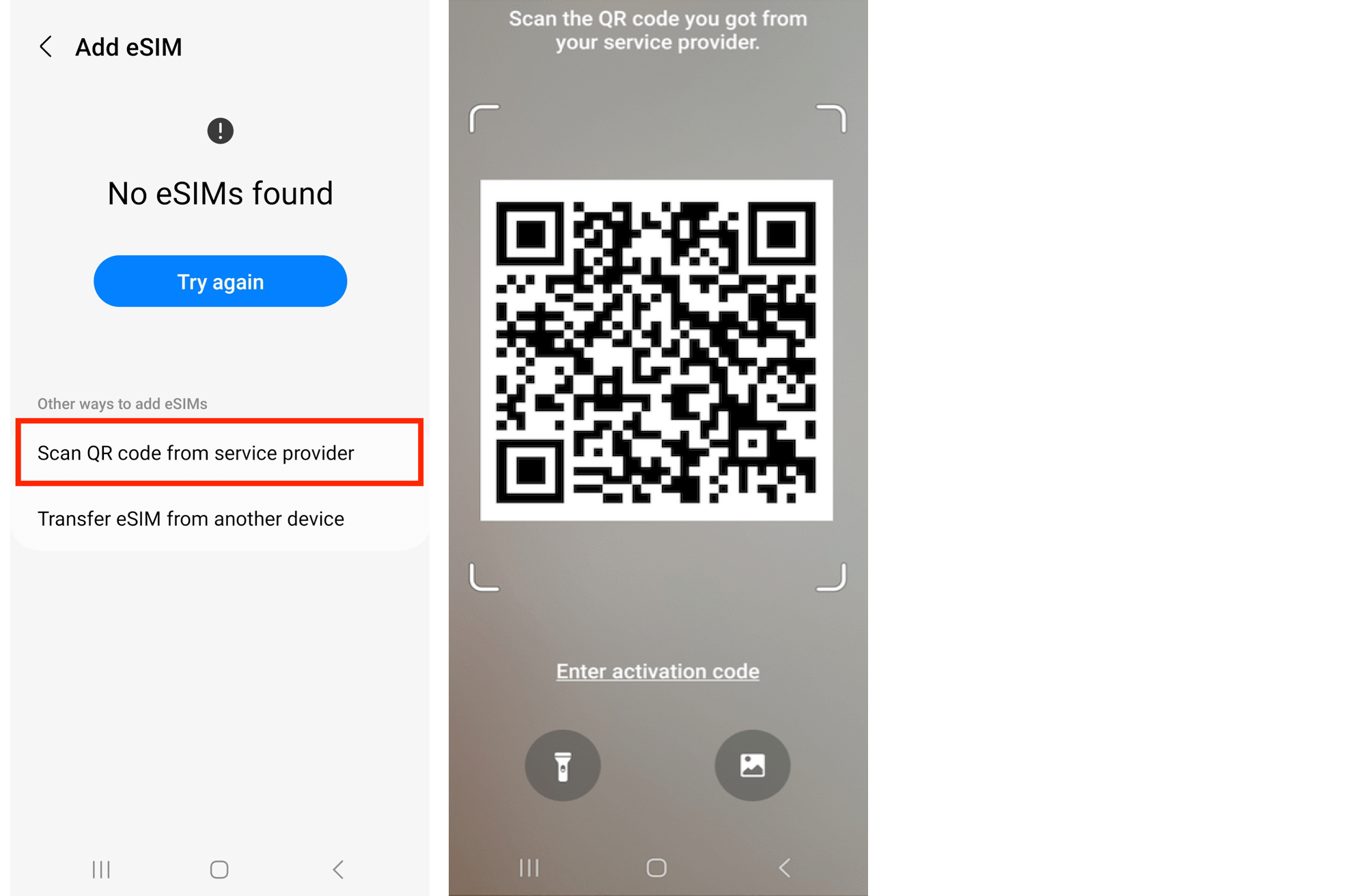 Scanează codul QR eSIM pe Android